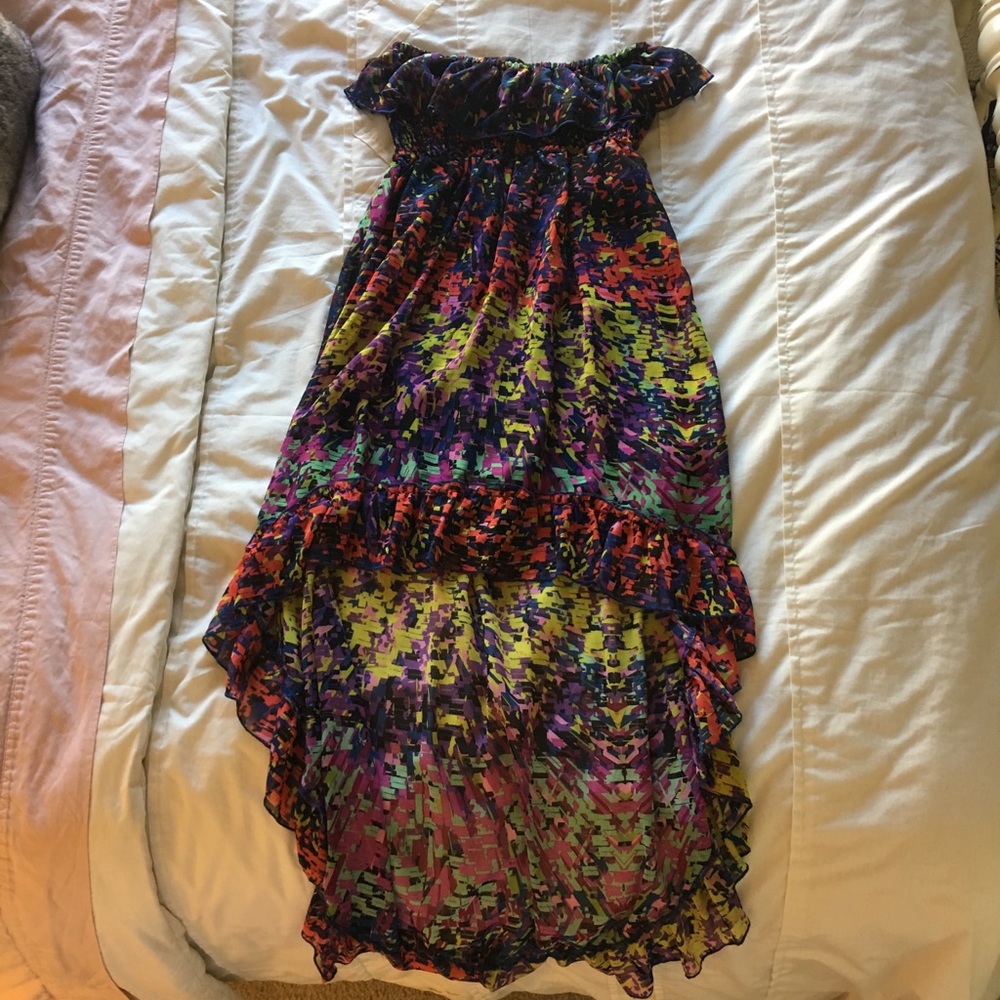 Strapless Hi- Low Multicolored Dress